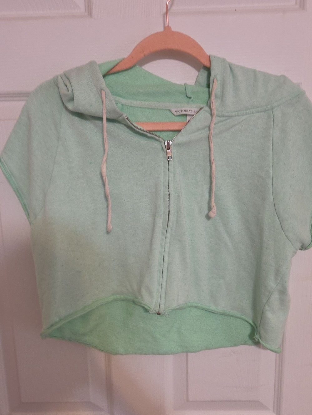 Victoria's Secret Mint Cropped Short Sleeve Zip Hoodie XS VINTAGE